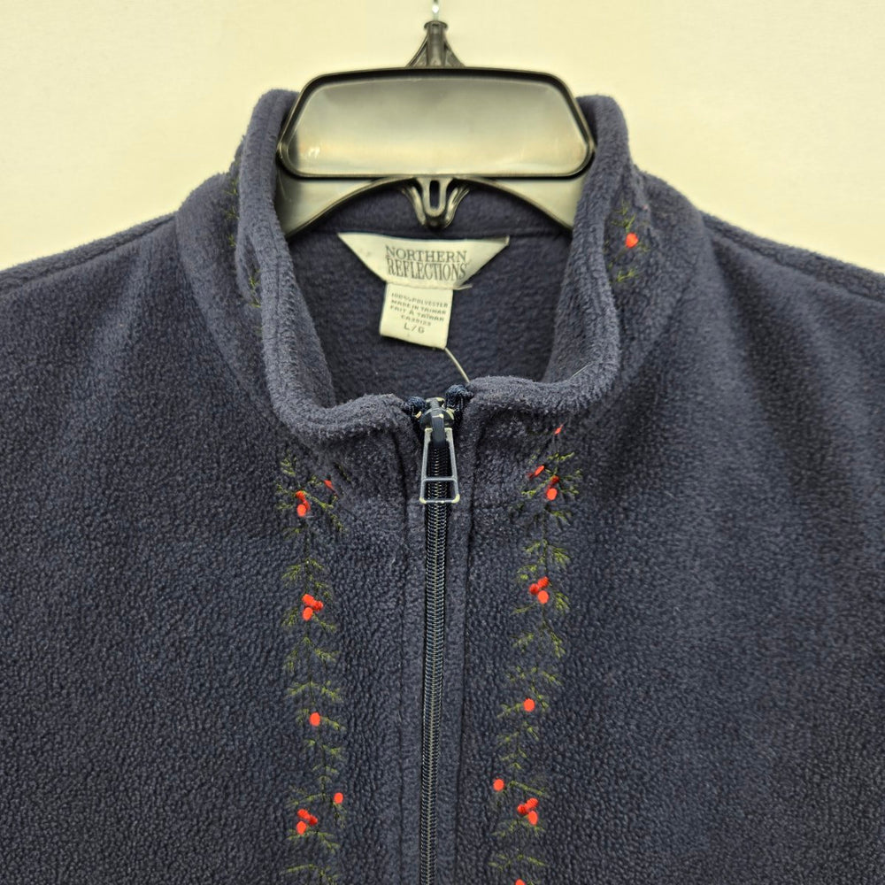 Vintage Northern Reflections Navy Fleece Christmas Embroidered Zip Vest - Size L