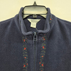 Vintage Northern Reflections Navy Fleece Christmas Embroidered Zip Vest - Size L