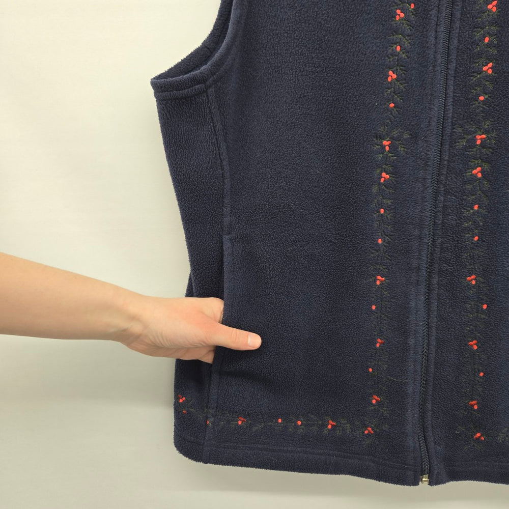 Vintage Northern Reflections Navy Fleece Christmas Embroidered Zip Vest - Size L