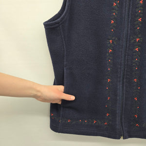 Vintage Northern Reflections Navy Fleece Christmas Embroidered Zip Vest - Size L