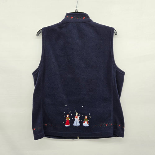Vintage Northern Reflections Navy Fleece Christmas Embroidered Zip Vest - Size L