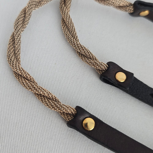 Marc Berstein Gold Tone Mesh Chain & Brown Leather Multi-Strand Bracelet