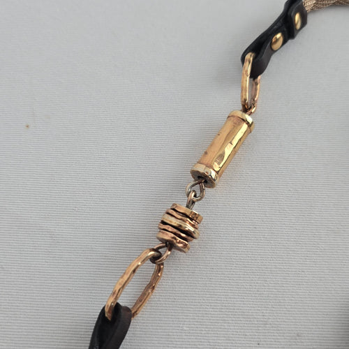 Marc Berstein Gold Tone Mesh Chain & Brown Leather Multi-Strand Bracelet