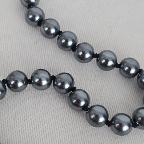 Vintage Gray Faux Pearl Beaded Necklace with Gold Tone Clasp