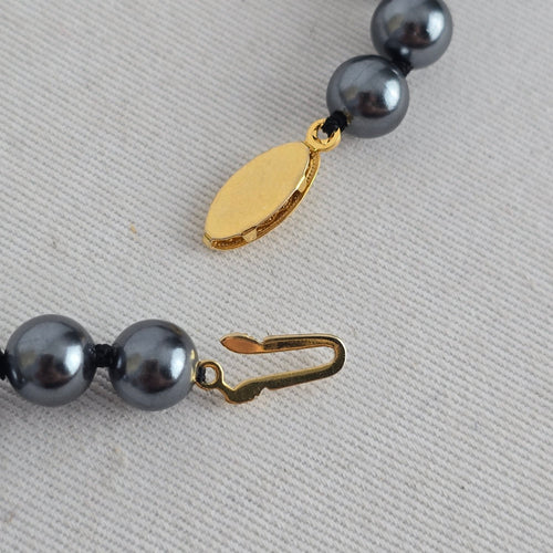 Vintage Gray Faux Pearl Beaded Necklace with Gold Tone Clasp