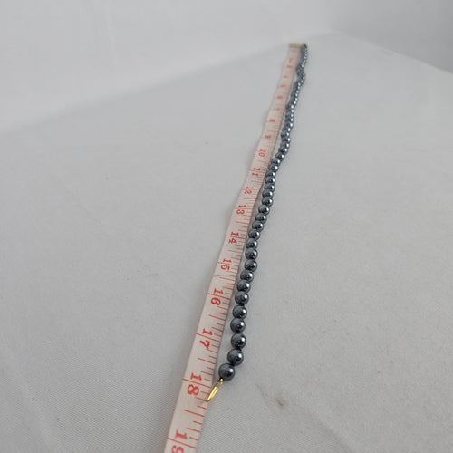 Vintage Gray Faux Pearl Beaded Necklace with Gold Tone Clasp