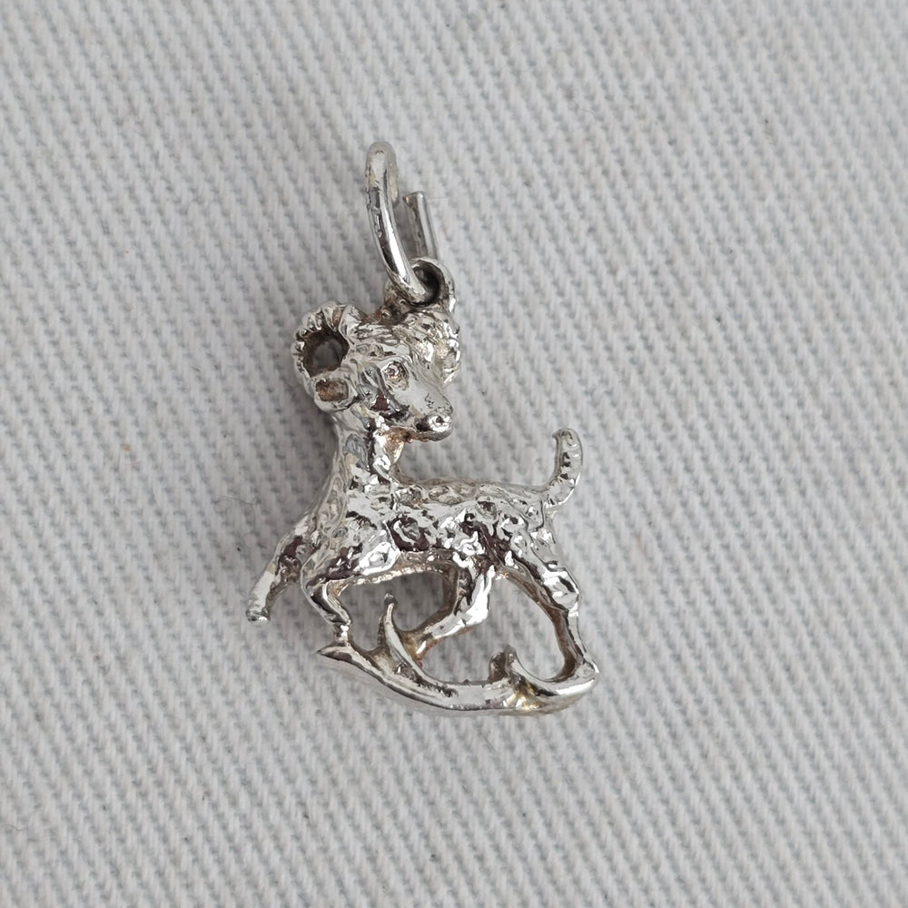 Vintage Sterling Silver Ram Goat Bracelet Charm Pendant Aries Zodiac Animal