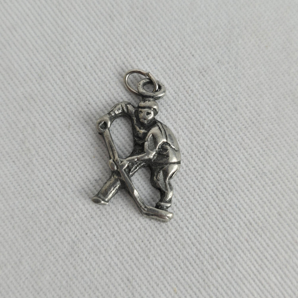 Vintage Sterling Silver Hockey Player Bracelet Charm Pendant