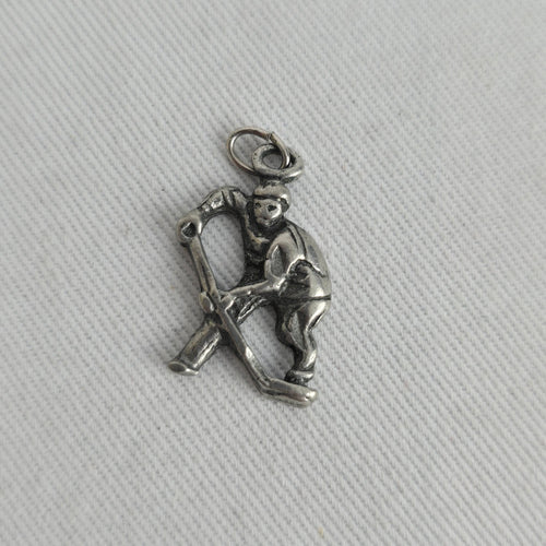 Vintage Sterling Silver Hockey Player Bracelet Charm Pendant
