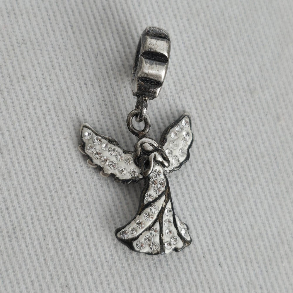 Sterling Silver 925 Angel Crystal Dangle Charm Pendant Figural Jewelry