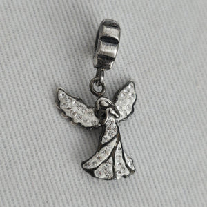 Sterling Silver 925 Angel Crystal Dangle Charm Pendant Figural Jewelry