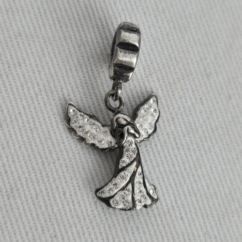 Sterling Silver 925 Angel Crystal Dangle Charm Pendant Figural Jewelry