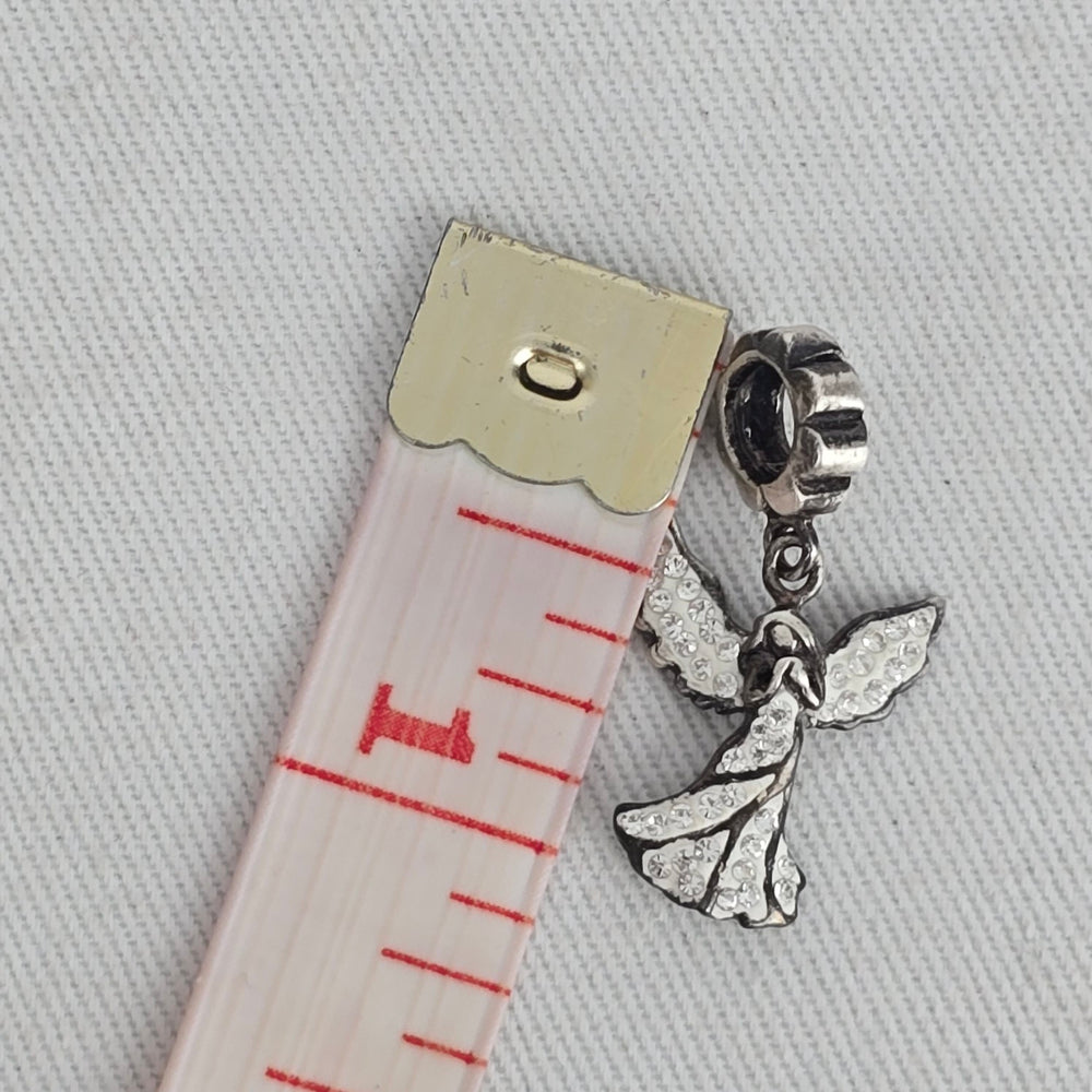 Sterling Silver 925 Angel Crystal Dangle Charm Pendant Figural Jewelry