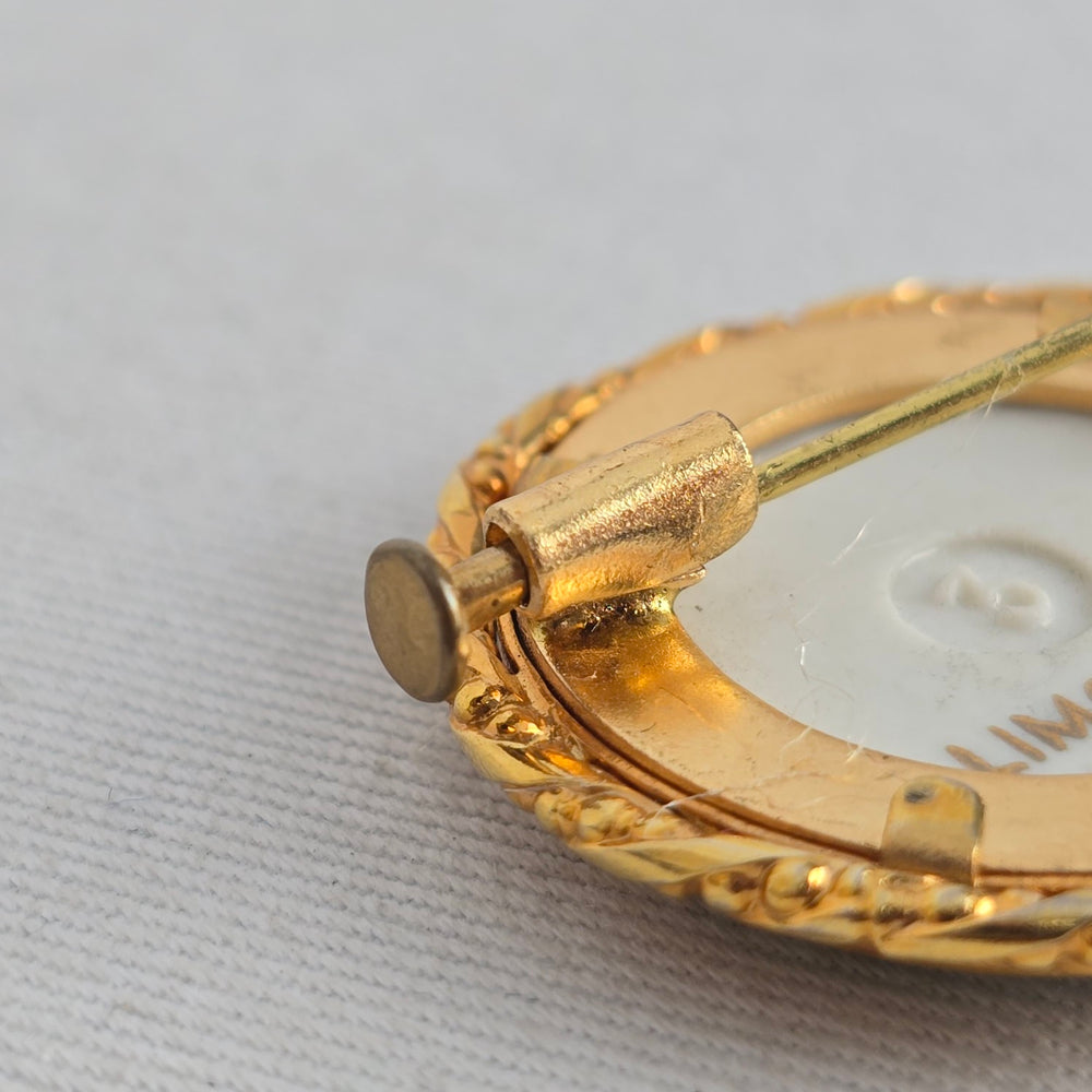 Vintage Limoges France Porcelain Forget Me Not Flower Brooch Pin Blue Gold Tone