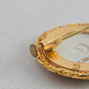Vintage Limoges France Porcelain Forget Me Not Flower Brooch Pin Blue Gold Tone