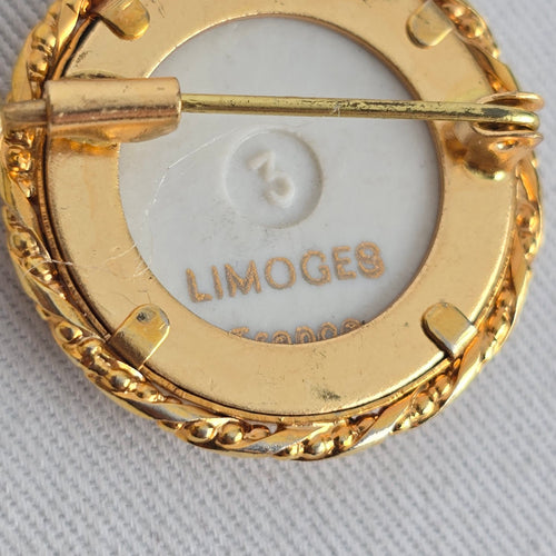 Vintage Limoges France Porcelain Forget Me Not Flower Brooch Pin Blue Gold Tone