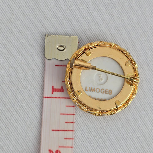 Vintage Limoges France Porcelain Forget Me Not Flower Brooch Pin Blue Gold Tone