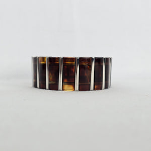 Vintage Tortoise Shell & Silver Tone Link Bracelet Magnetic Cuff Jewelry