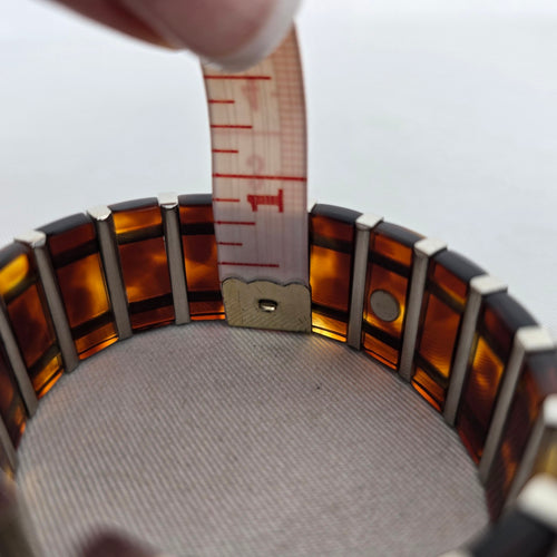 Vintage Tortoise Shell & Silver Tone Link Bracelet Magnetic Cuff Jewelry