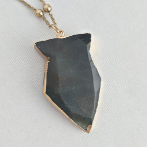 Vintage Black & Gold Stone Pendant Necklace Gold Tone Ball Chain Jewelry