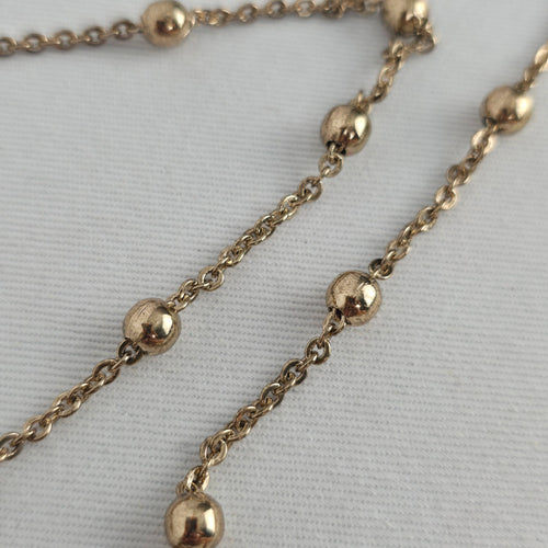 Vintage Black & Gold Stone Pendant Necklace Gold Tone Ball Chain Jewelry