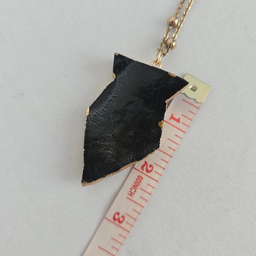 Vintage Black & Gold Stone Pendant Necklace Gold Tone Ball Chain Jewelry