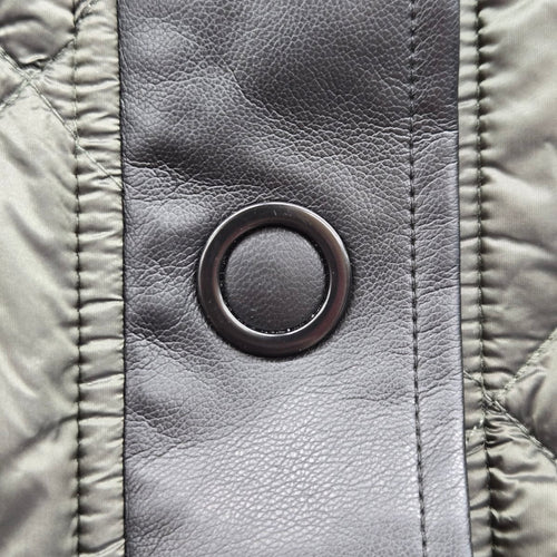 Charlie B Olive Green Diamond Quilted Long Coat Black Trim Snap Front Jacket Size XL