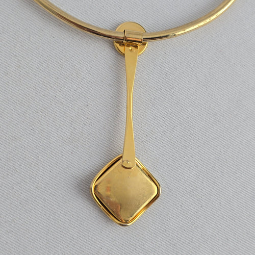 Vintage Gold Tone Mother of Pearl Necklace & Earring Set Pendant Jewelry