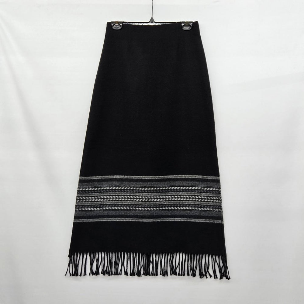 Ricki’s Black Wool Blend Maxi Skirt Fringe Hem Geometric Stripe -  Size 4