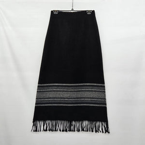 Ricki’s Black Wool Blend Maxi Skirt Fringe Hem Geometric Stripe -  Size 4