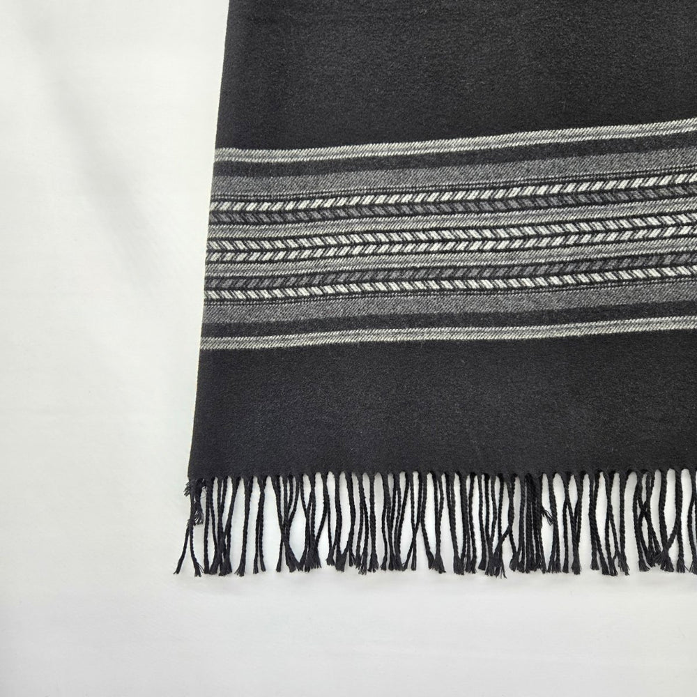 Ricki’s Black Wool Blend Maxi Skirt Fringe Hem Geometric Stripe -  Size 4