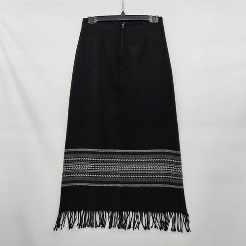 Ricki’s Black Wool Blend Maxi Skirt Fringe Hem Geometric Stripe -  Size 4