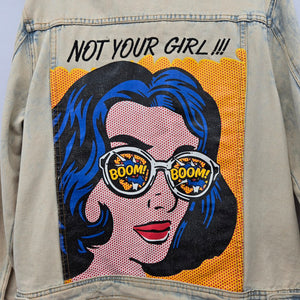 Vintage Boomboom Jeans Light Wash Denim Jacket with Pop Art Graphic Size L