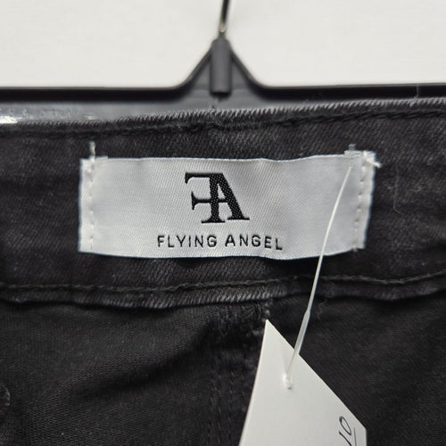 Flying Angel Women’s Black Wide Leg Jeans White Heart Embroidery Raw Hem - Size 11