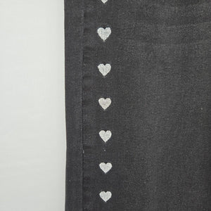Flying Angel Women’s Black Wide Leg Jeans White Heart Embroidery Raw Hem - Size 11
