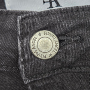 Flying Angel Women’s Black Wide Leg Jeans White Heart Embroidery Raw Hem - Size 11