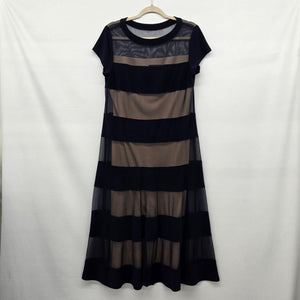 Vintage R&M Richards Navy Blue Mesh Stripe Dress - Size 14
