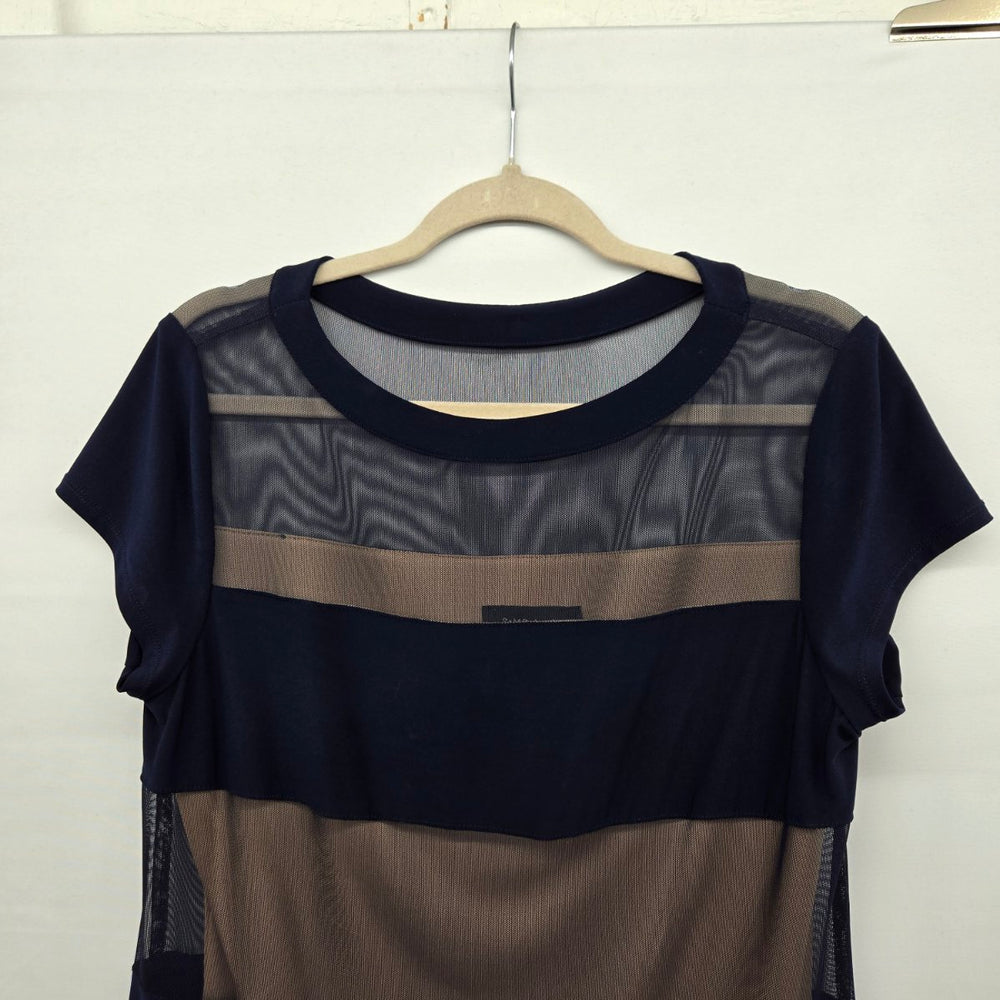 Vintage R&M Richards Navy Blue Mesh Stripe Dress - Size 14