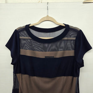 Vintage R&M Richards Navy Blue Mesh Stripe Dress - Size 14