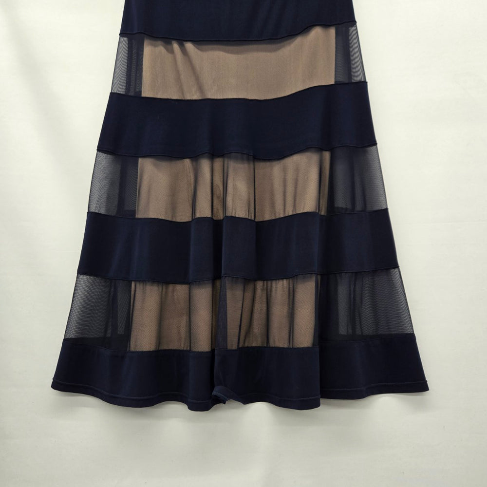 Vintage R&M Richards Navy Blue Mesh Stripe Dress - Size 14