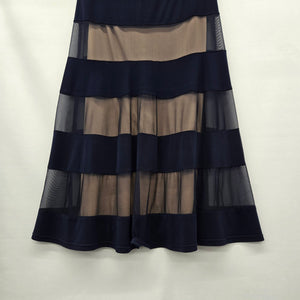 Vintage R&M Richards Navy Blue Mesh Stripe Dress - Size 14
