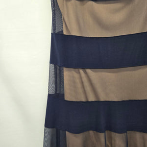 Vintage R&M Richards Navy Blue Mesh Stripe Dress - Size 14