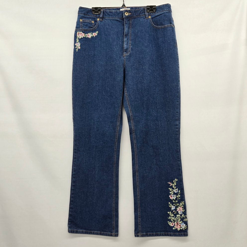 Vintage Northern Reflections Dark Blue Embroidered Bootcut Jeans - Size 16