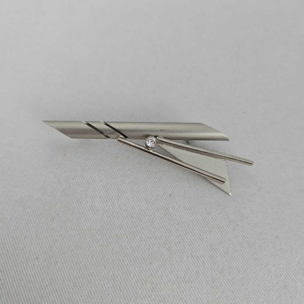 Vintage Silver Tone Geometric Abstract Brooch Pin Crystal Jewelry