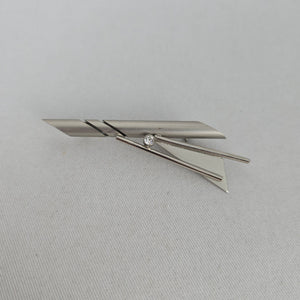 Vintage Silver Tone Geometric Abstract Brooch Pin Crystal Jewelry