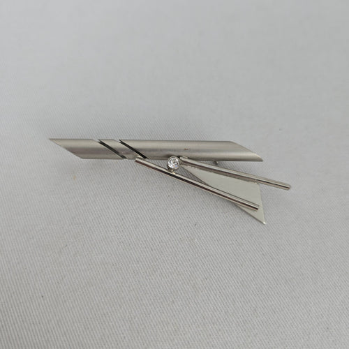Vintage Silver Tone Geometric Abstract Brooch Pin Crystal Jewelry