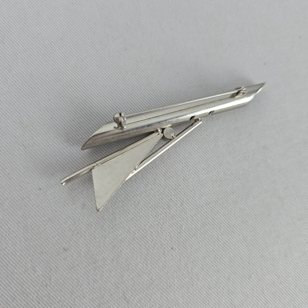 Vintage Silver Tone Geometric Abstract Brooch Pin Crystal Jewelry