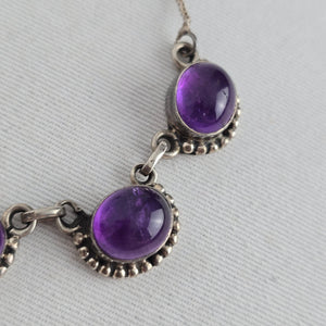 Vintage Sterling Silver Oval Amethyst Necklace & Dangle Earring Set