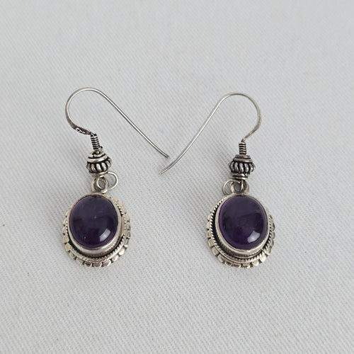 Vintage Sterling Silver Oval Amethyst Necklace & Dangle Earring Set