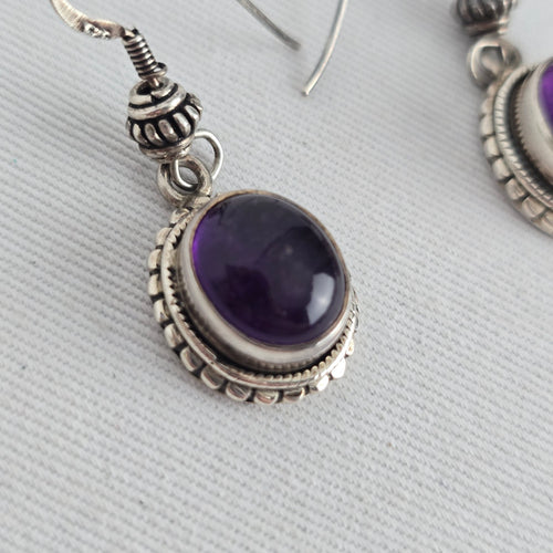 Vintage Sterling Silver Oval Amethyst Necklace & Dangle Earring Set